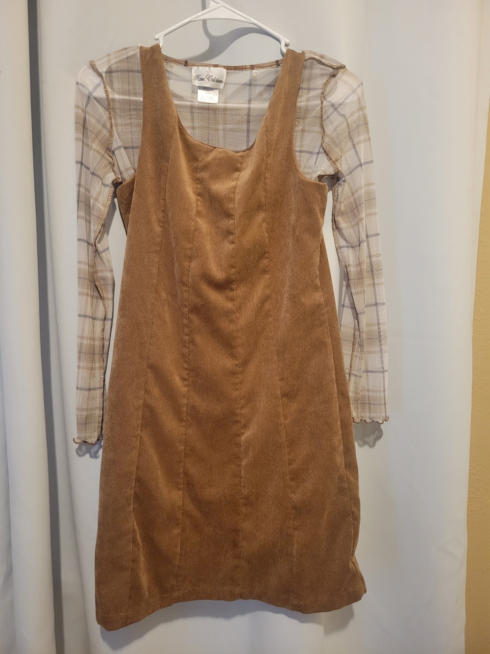 Girl Tan Corduroy Pinafore Dress - Tan